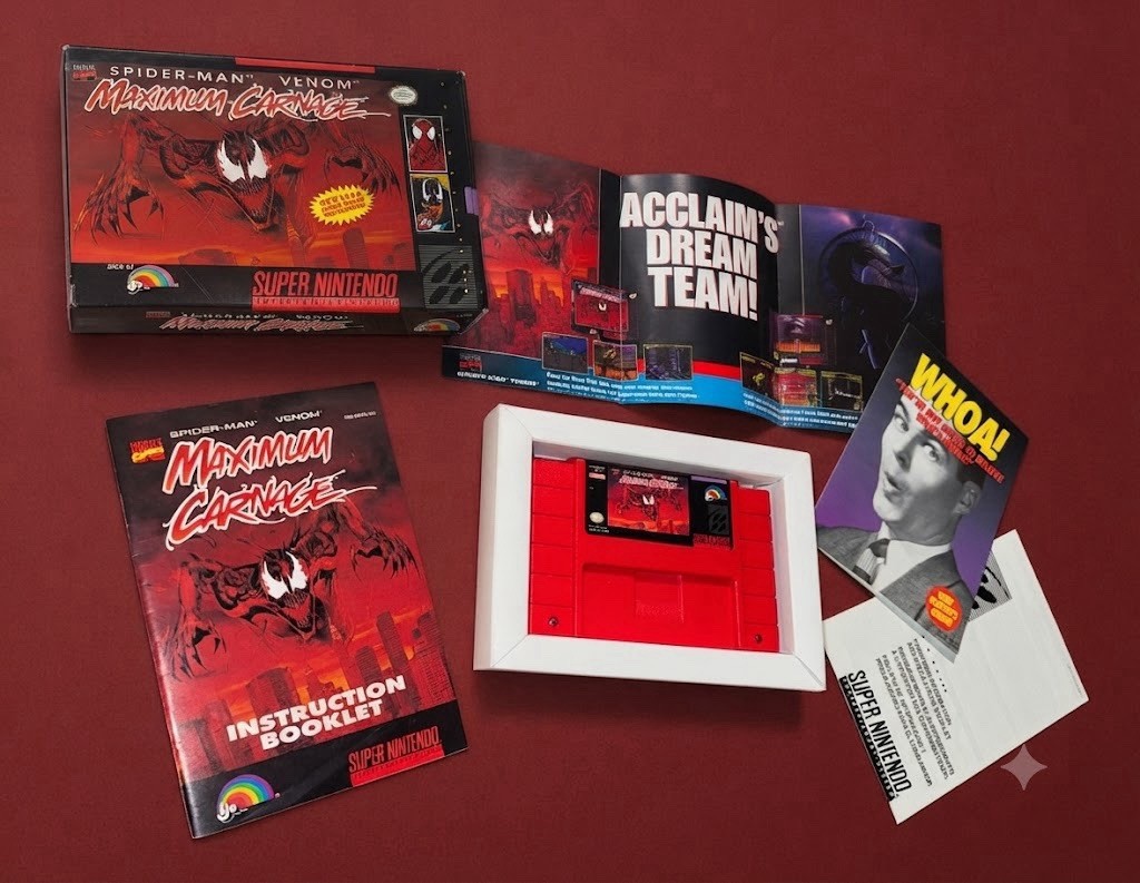 Spider Man Maximum Carnage SNES (Red) CIB Complete w/ Manual + Poster